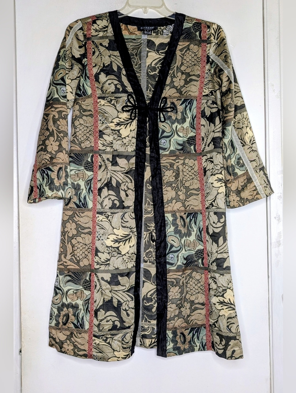 Citron Santa Monica Long Duster Kimono Asian Jacquard Patchwork